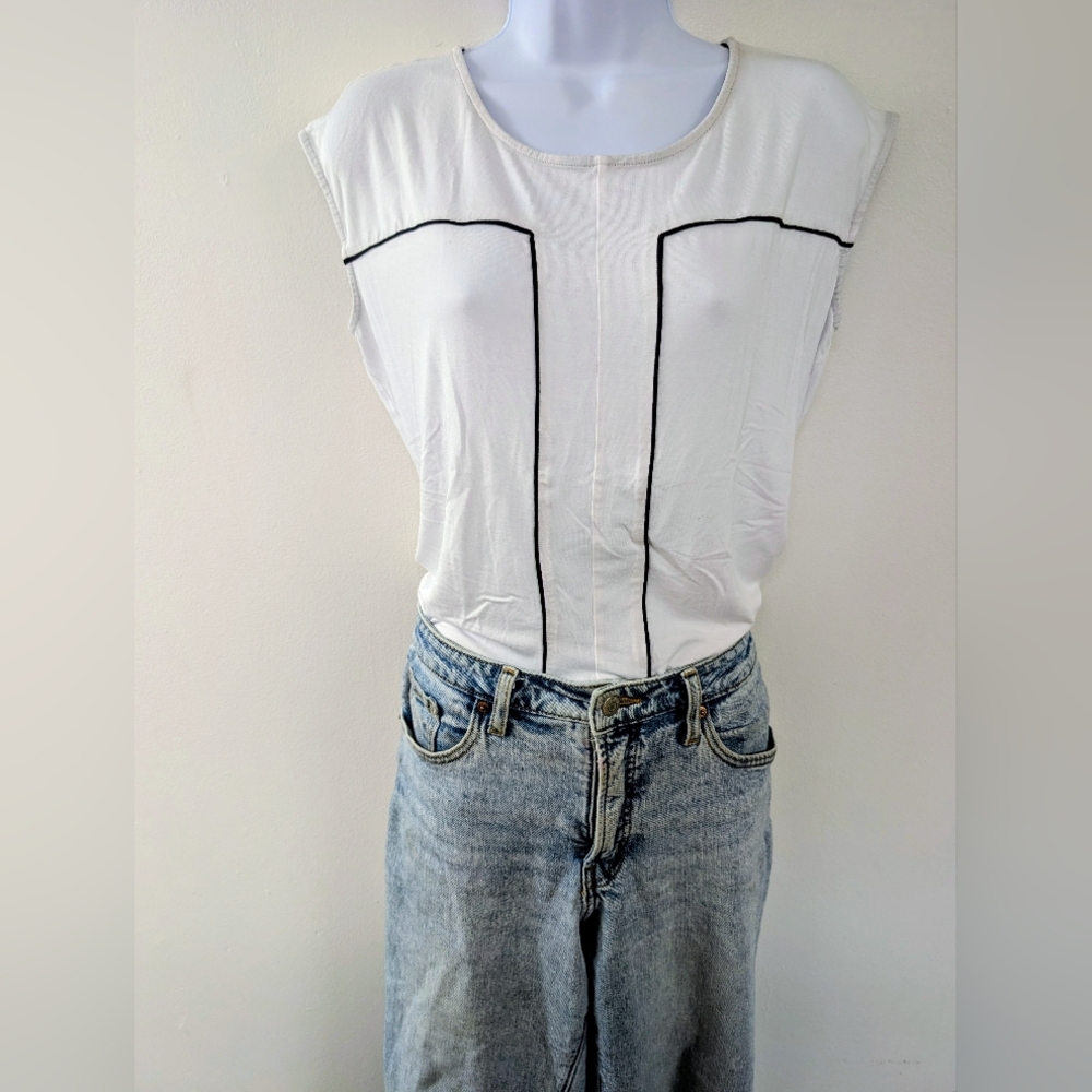 Worthington White Tank Top with Black Trim
